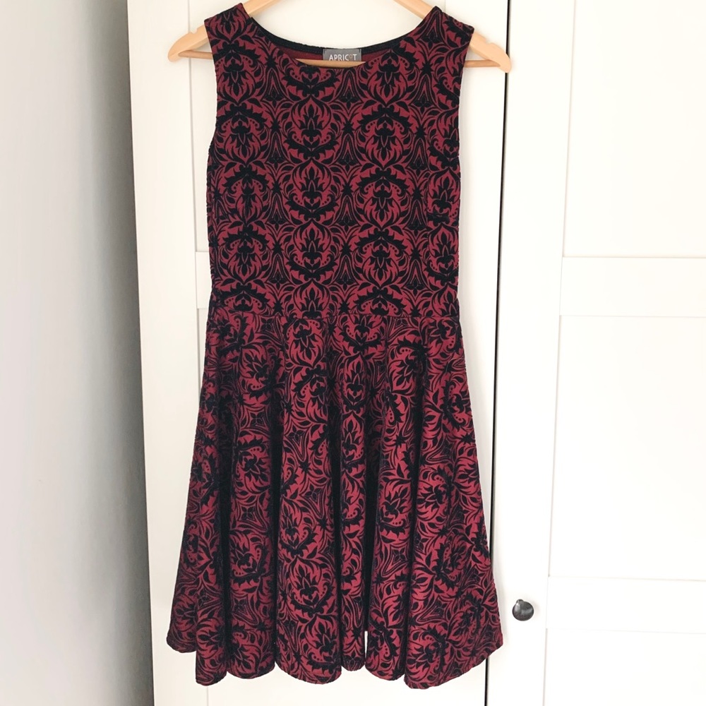 Red & Black Velvet Damask Sleeveless A-line Dress